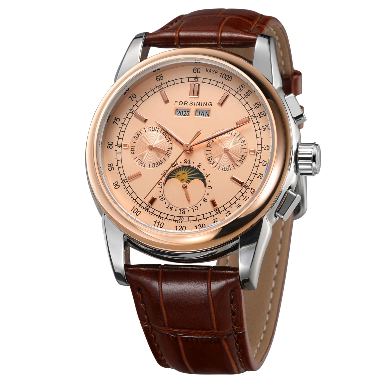 Forsining Men's High-end Automatic Moon Phase Leather Strap Analogue Collection Wrist Watch FSG319M3T2