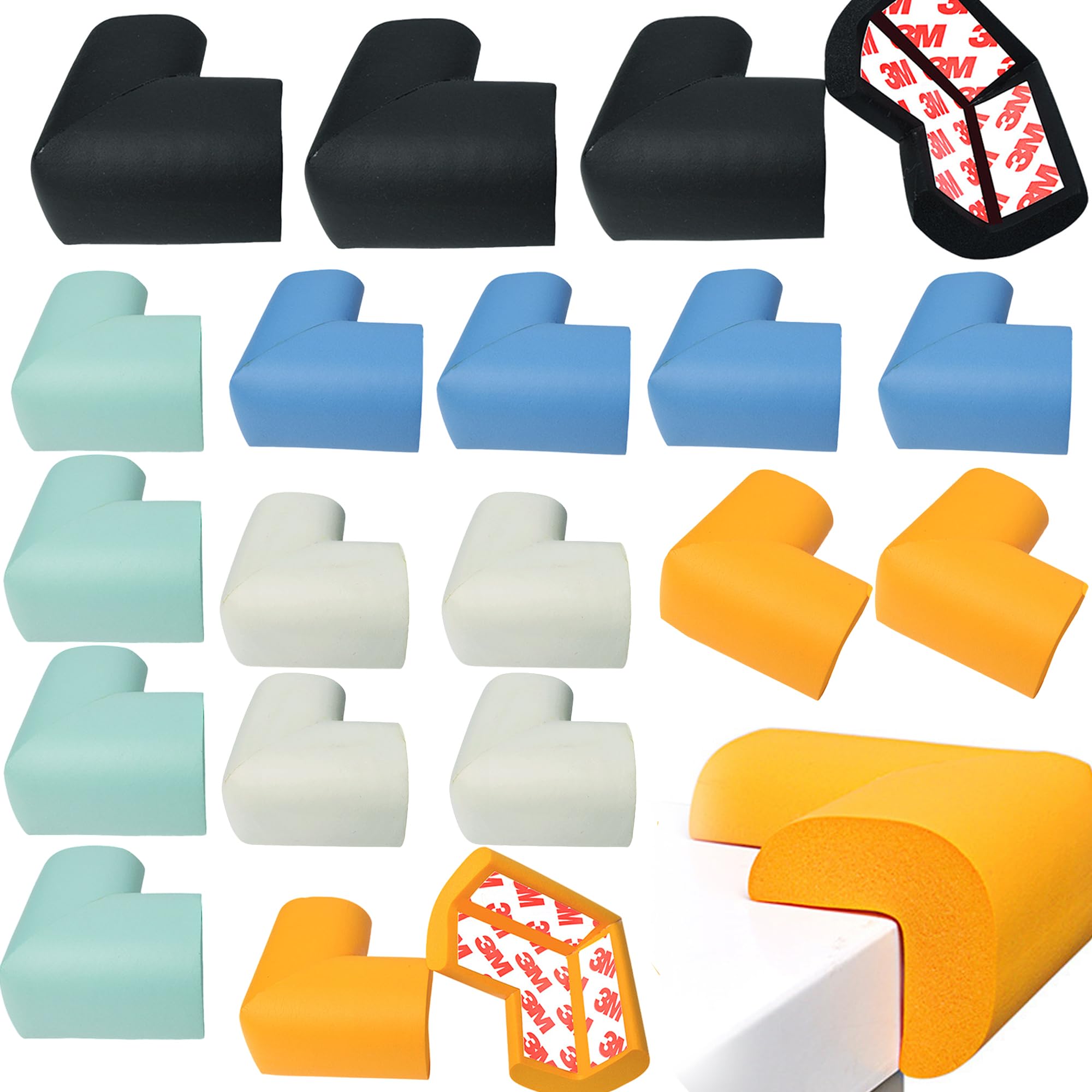 XUBX 20 Pcs Soft Corner Protectors, Multi Color Extra Thick Foam Safety Protections for Tables, Furniture, Proofing Bumpers Guards For Kids Baby, Desk Table Right Angle Cover Cushion Protector