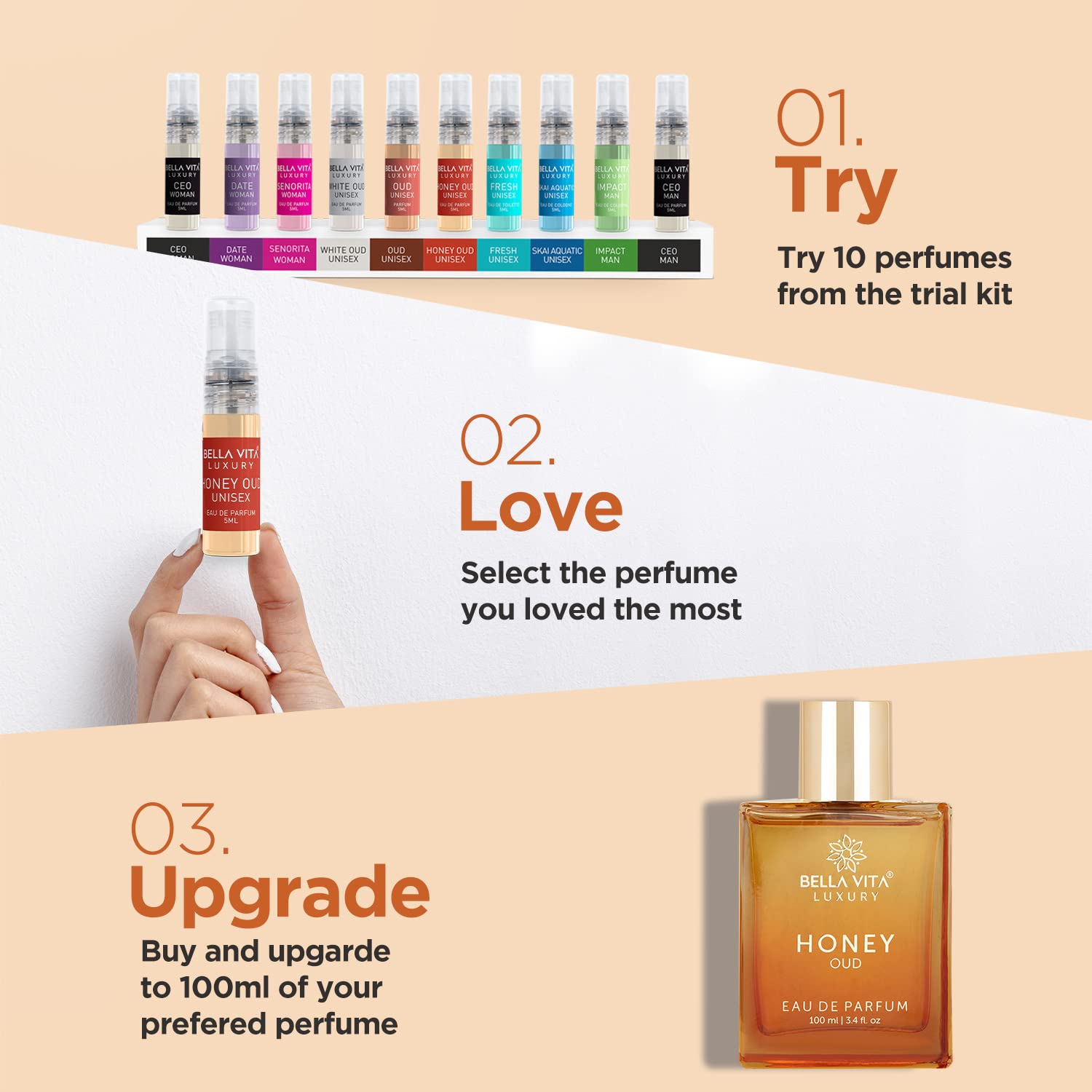 BellaVita Luxury Honey Oud Eau de Parfum (3.4 fl. oz.) | Patchouli, Vanilla, Bergamot, Floral & Spicy + Made with Clean & Vegan Essentials Oils + Cruelty Free | Long-Lasting Unisex Fragrance