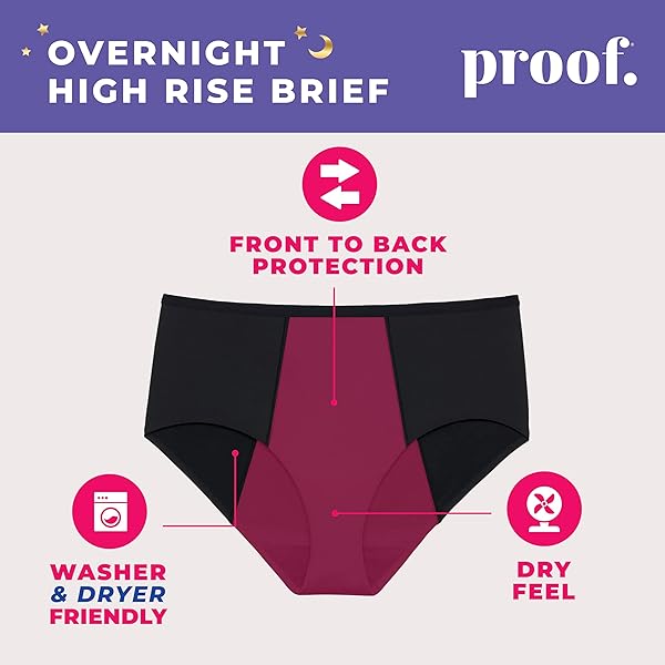 PROOF. BY ALWAYS HIGH RISE BRIEF, OVERNIGHT ABSORBENCY PERIOD UNDERWEAR FOR WOMEN – HOLDS UP TO 9 REGULAR TAMPONS – WASHABLE LEAKPROOF PERIOD PANTIES – XL, BLACK, X-LARGE