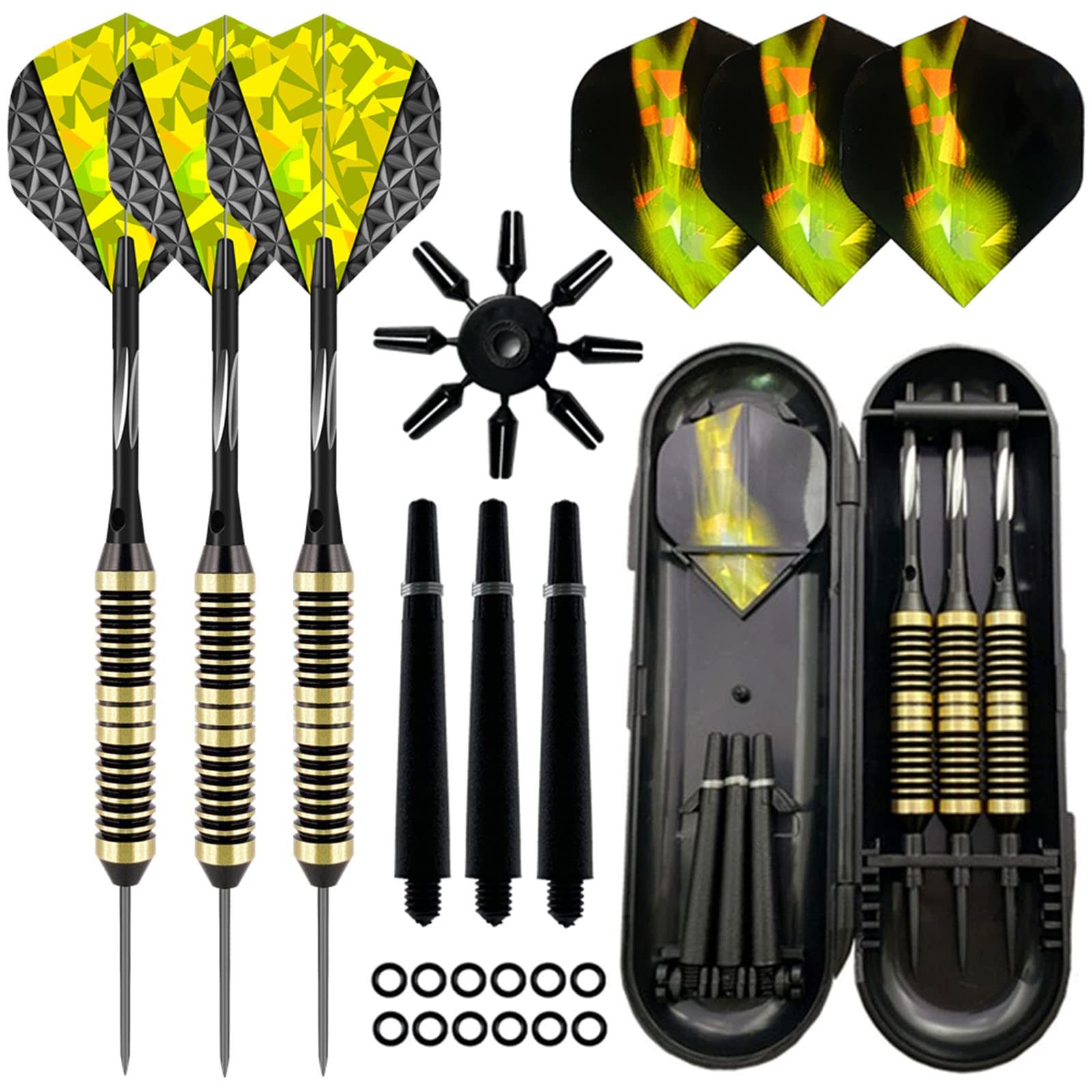 Aiqilai Steel Tip Darts Set 24g,3 Pack Professional Dart with Aluminum Shafts(+3 More Spare Shafts) and 2 Style Flights And Darts Case — image 1
