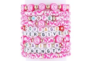 Cooluckday Breast Cancer Bracelets Women Halloween Bracelets Christmas Bracelets Valentine's Day Bracelets St.Patrick's Day Bracelet Clay Bracelet Stackable Rainbow Friendship Bracelet Gift