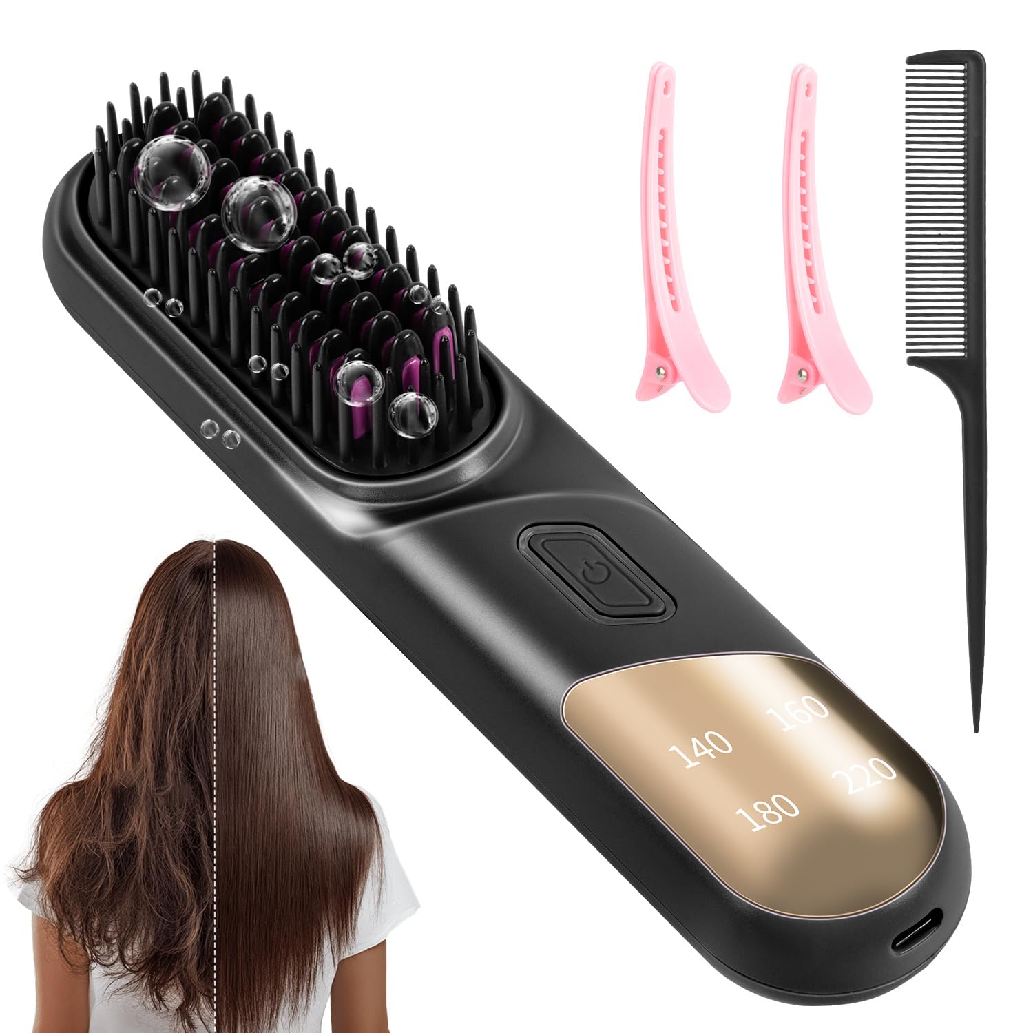 Photo 1 of Go Brush Pro, 3-in-1 Cordless Negative Ion Hair Straightener & Curle & Comb, 4 Temps Intelligent Control, Fast Heating MCH Ceramic Coating, Anti-scalding Comb Teeth, Smoothes Frizz