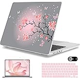 Mektron Case for M5 MacBook Pro 14 inch 2025 A3434 A3112 Fit 2024-2021 M4 A3112 A3401 A3185 M3 A2918 A2992 M2 A2779 M1 A2442 Pro/Max, Hard Shell Cover for MacBook Pro 14", Butterfly Cherry Blossom