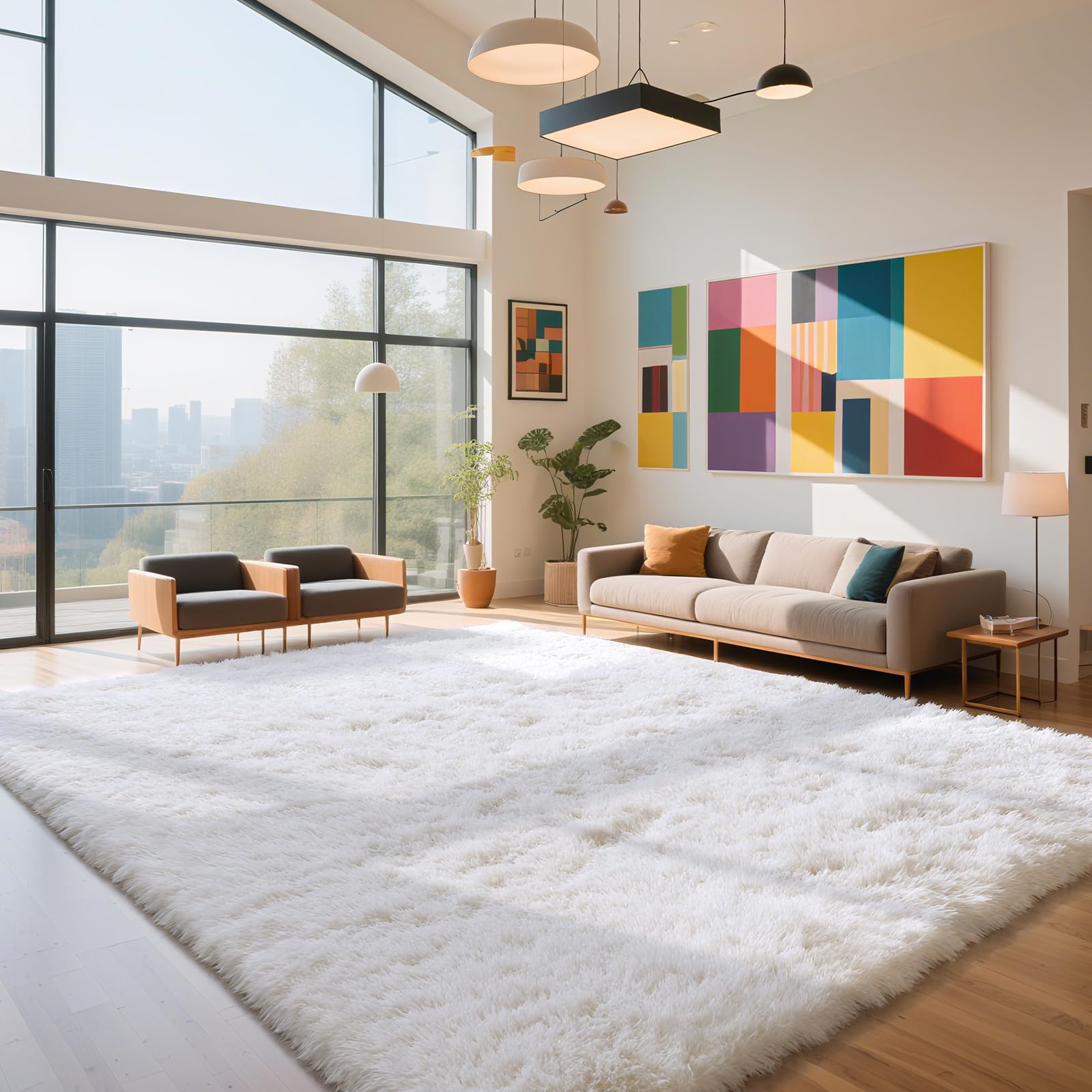 Photo 1 of yongyangjuxin Fluffy Rug Shaggy Area Rug, White 9x12 Area Rugs for Living Room, Large Shag Area Rugs for Bedroom Kids Room Home Decor, Upgrade Anti-Skid Rectangular Fuzzy Rugs