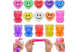 Menzcci 16 Pack Valentines Mini Stress Ball Squishy Toy, Hearts Bears Squeeze Ball Toys for Birthday School Classroom Valentines Day Card Prizes Party Favor Gifts