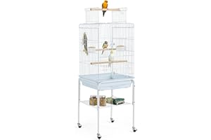 Yaheetech Play Open Top Parrot Bird Cages for Sun Parakeet Cockatiel Green Cheek Conure Lovebird w/Detachable Rolling Stand, White