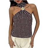 Floerns Women's Y2k Polka Dots Halter Tops Bow Tie Backless Cute Going Out Tank Tops