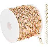 UMAOKANG 6.6 Feet Bulk Chain for Jewelry Making Gold Plated Stainless Steel Jewelry Making Supplies Necklace Bracelet DIY Pink Enamel Cable Chain