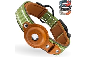 Airtag Dog Collar, CollarDirect, Reflective Dog Collar for Apple Air Tag for Large, Medium, and Small Dogs, Black, Green, Pink (L, Green)