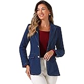 Allegra K Notched Lapel Denim Blazer for Women's Casual Work Long Sleeve Shoulder Pad Jean Jackets