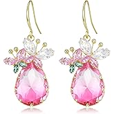 Crysdue Gold Crystal Teardrop Dangle Butterfly Hook Earrings for Women, Summer/Prom/Party Jewelry Gift for Women