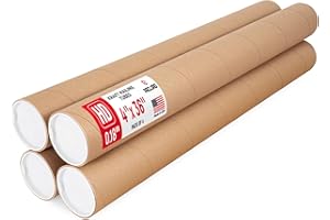 Paclord 4" x 36" Heavy-Duty Reinforced Cardboard Mailing Tube, Pack of 4 Tubes with 8 Caps – Secure USPS Approved – Great for
