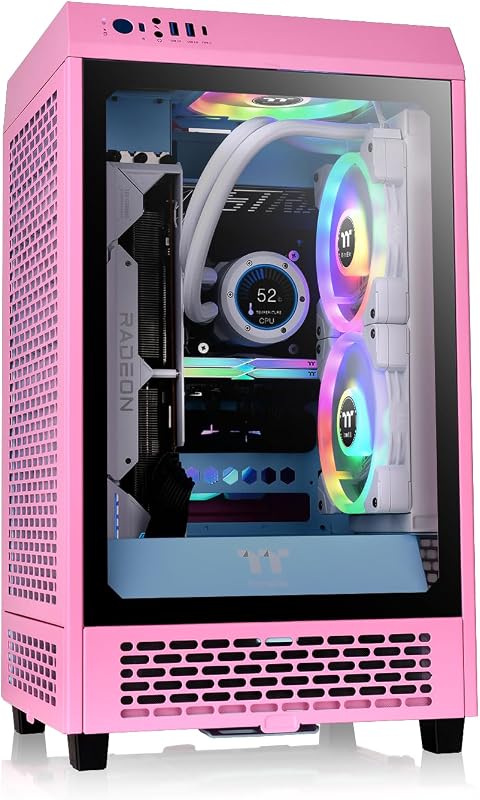 A Torre 200 | Mini Torre Mini-ITX Vertical | 2 x ventoinhas CT140 pré-instaladas | Vidro Temperado & Alto Fluxo de Ar | 280mm Compatível com AIO | Rosa Bolha