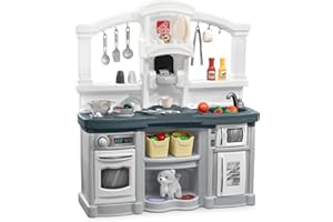 Step2 Fun with Friends Kids Kitchen Playset, Indoor/Outdoor Kitchenette with Lights & Sounds, Durable Plastic, 25-Piece Toy Accessories, Toddlers 2+ Years, Gray