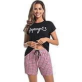 difficort Womens Pajama Sets Summer Short Sleeve with Shorts Sleepwear Lounge Set with Pockets