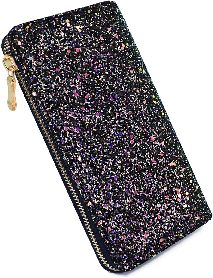Glitter Wallet for Women Shiny Handbag Long Purse Elegant Clutch, Ladies Card Holder