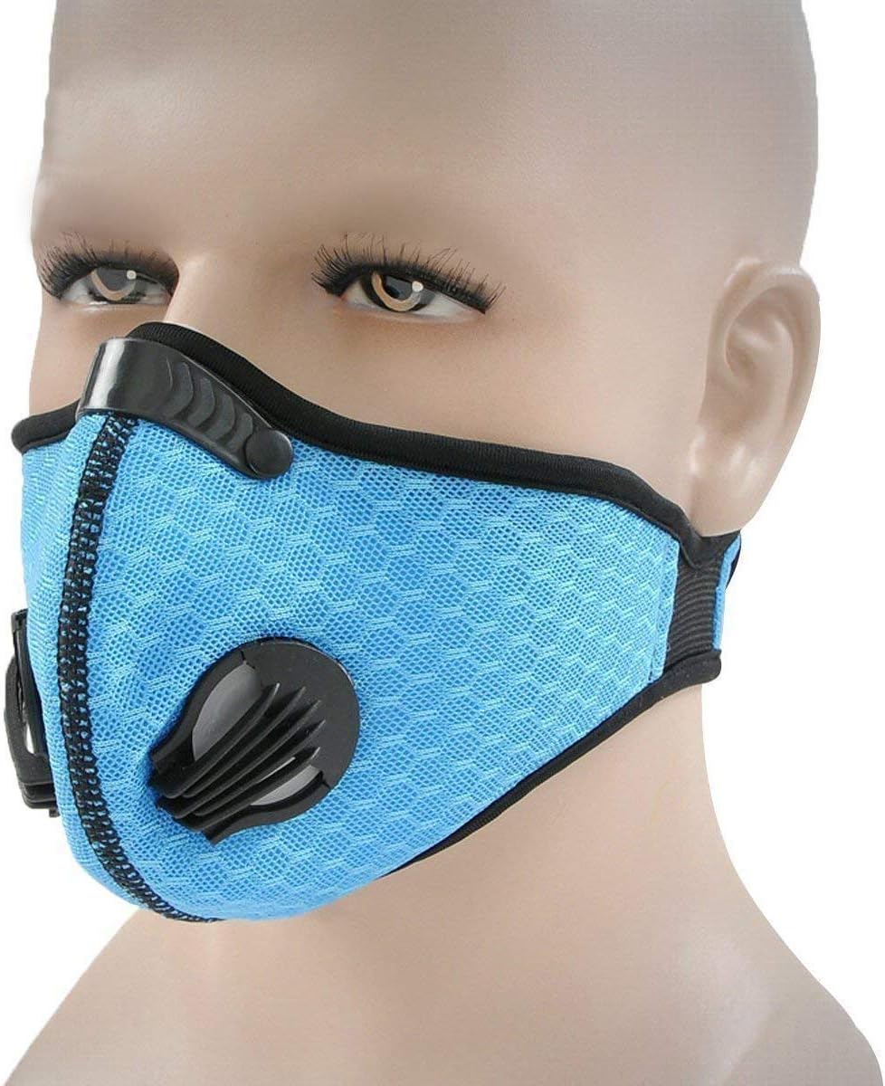 Reusable N95 Dust Mask Gas Mask Face Mask RZ Mask, Dustproof Mesh Mouth Mask for Exhaust Gas,Comfy Cotton Adjustable (Blue)