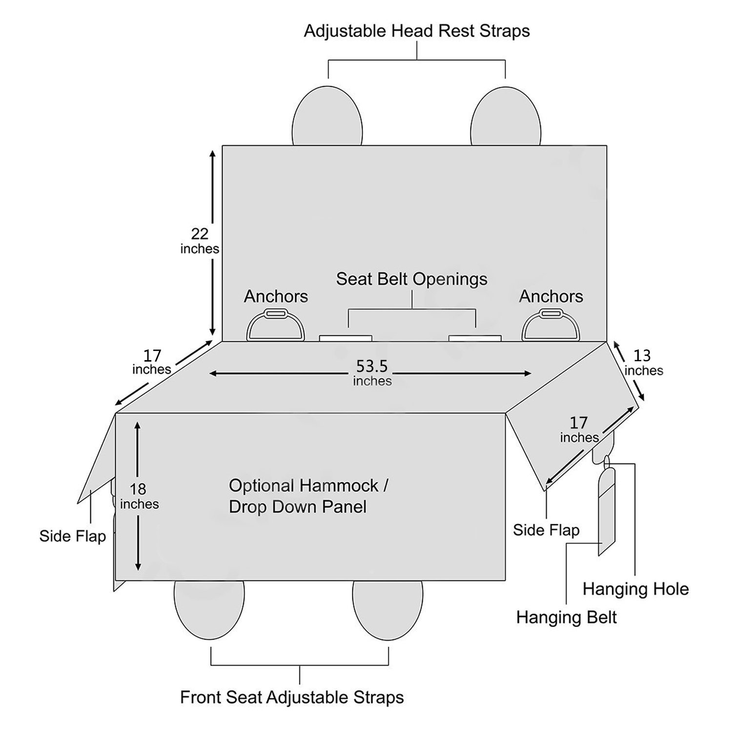 Pet Seat for Car Dog Seat Cover Waterproof Hammock Pet Seat Covers Heavy Duty & Waterproof with Side flaps 53.5\'\'X57\'\' Black