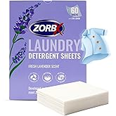 ZORBX Lavender Scented Laundry Detergent Sheets (60 Ct for Up to 120 Loads) – Liquid-less, Quick Dissolving Laundry Soap Sheets for Tackling Tough Stains & Odors – Compatible with All Washers