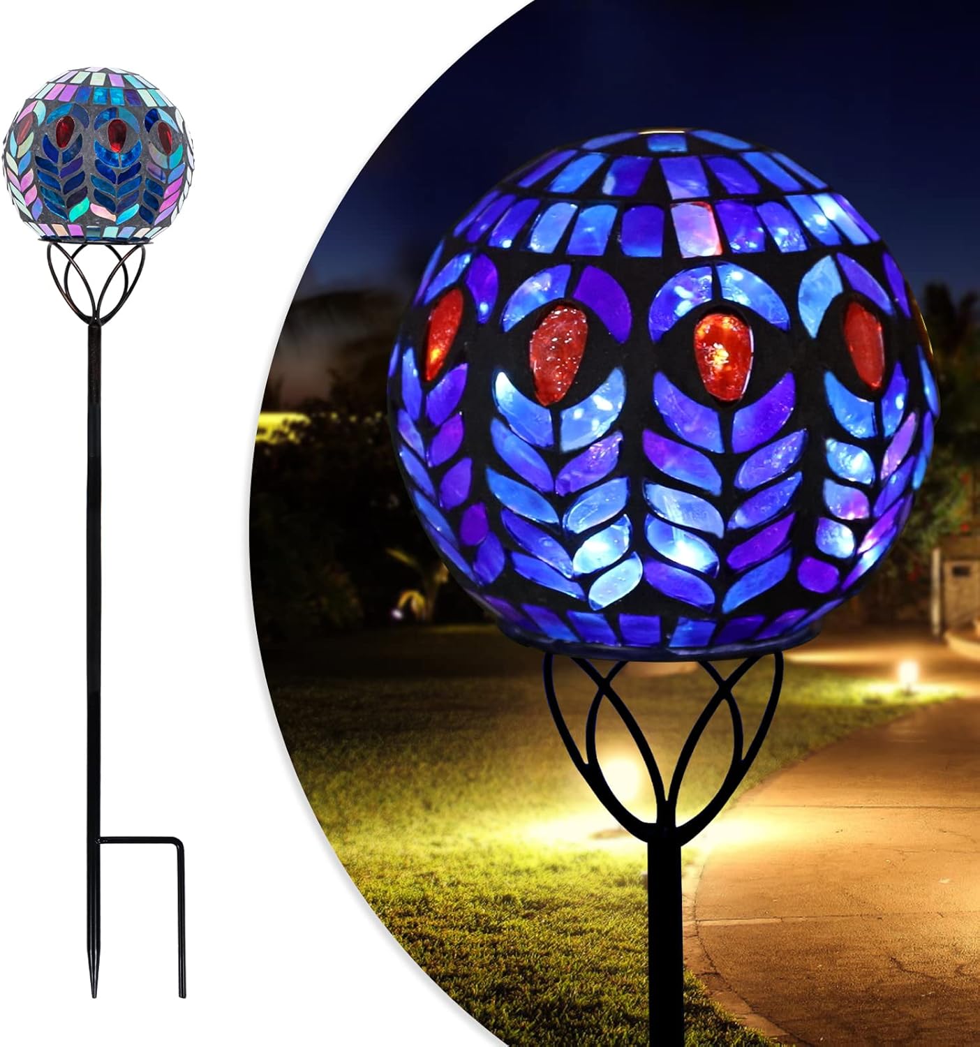 Decorative Garden Stakes - Afirst Solar Outdoor Garden Lights Decorative - Mosaic Solar Stakes Gazing Ball Waterproof Outdoor Lights Stakes for Pathway Yard Lawn Decoration(Multi)