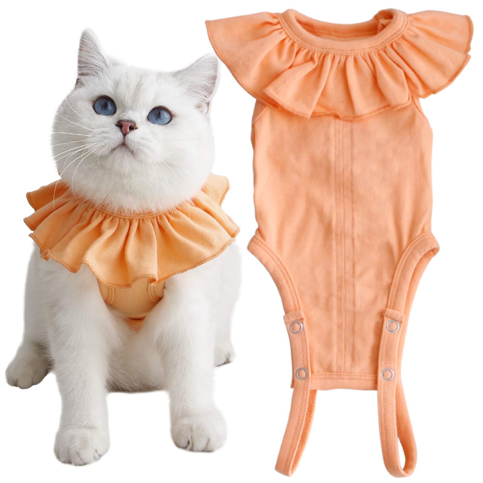 Photo 1 of Cat Recovery Suit for Abdominal Wounds and Skin Diseases,Breathable Surgical Recovery Shirt After Surgery Wear Anti Licking Wounds,E-Collar Alternative for Female Cats Kitten(RSC01-orange-s)