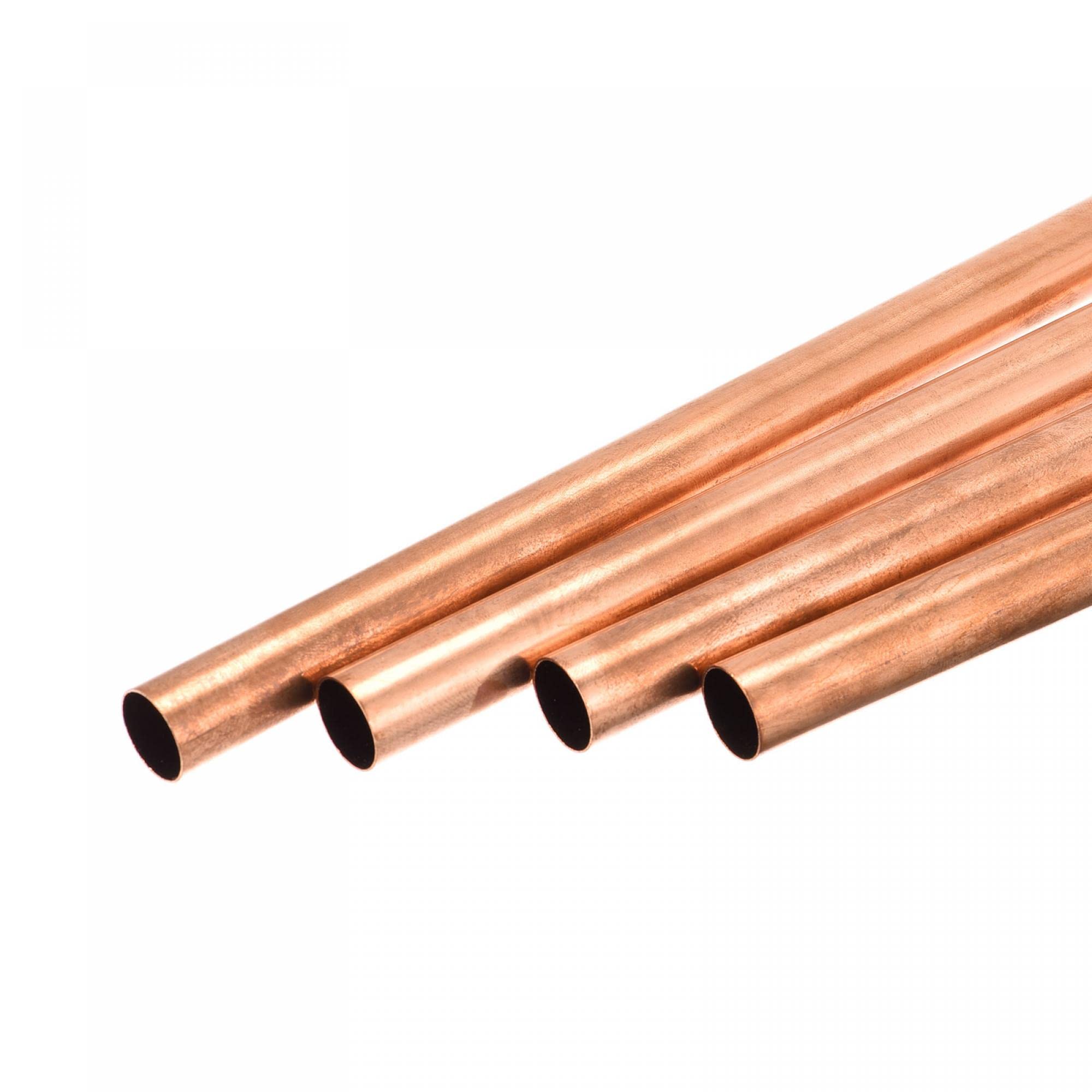 sourcing map Copper Round Tube 15mm OD 0.5mm Wall Thickness 200mm Length Pipe Tubing 4 Pcs