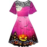 AOBUTE Women Halloween Dress Lace Flutter Sleeve A-Line Party Dresses