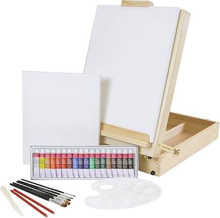 Caballete para mesa XL + Juego de pintura «Riva» de 30 piezas con pinturas