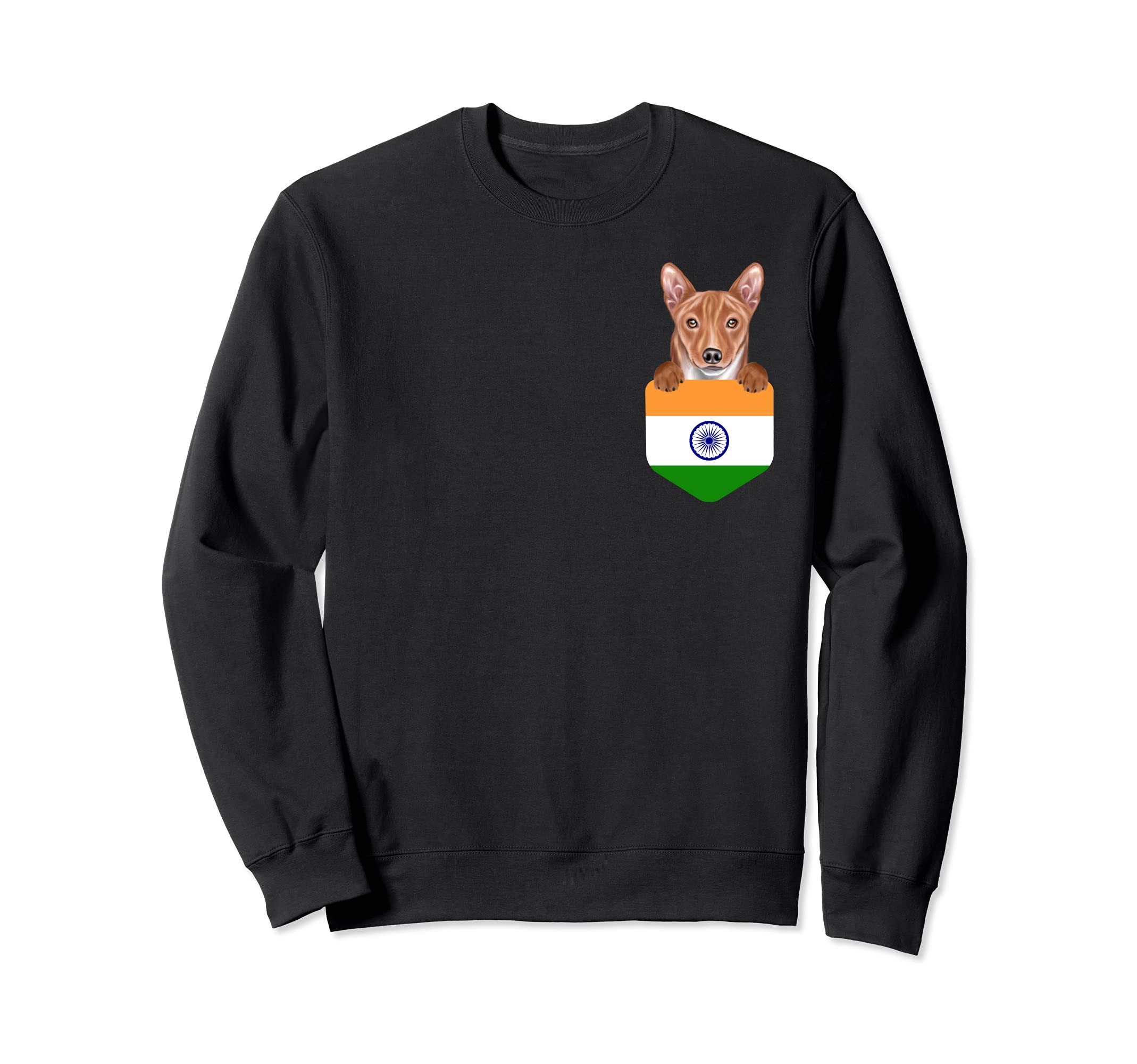 India Flag Basenji Dog In Pocket Sweatshirt