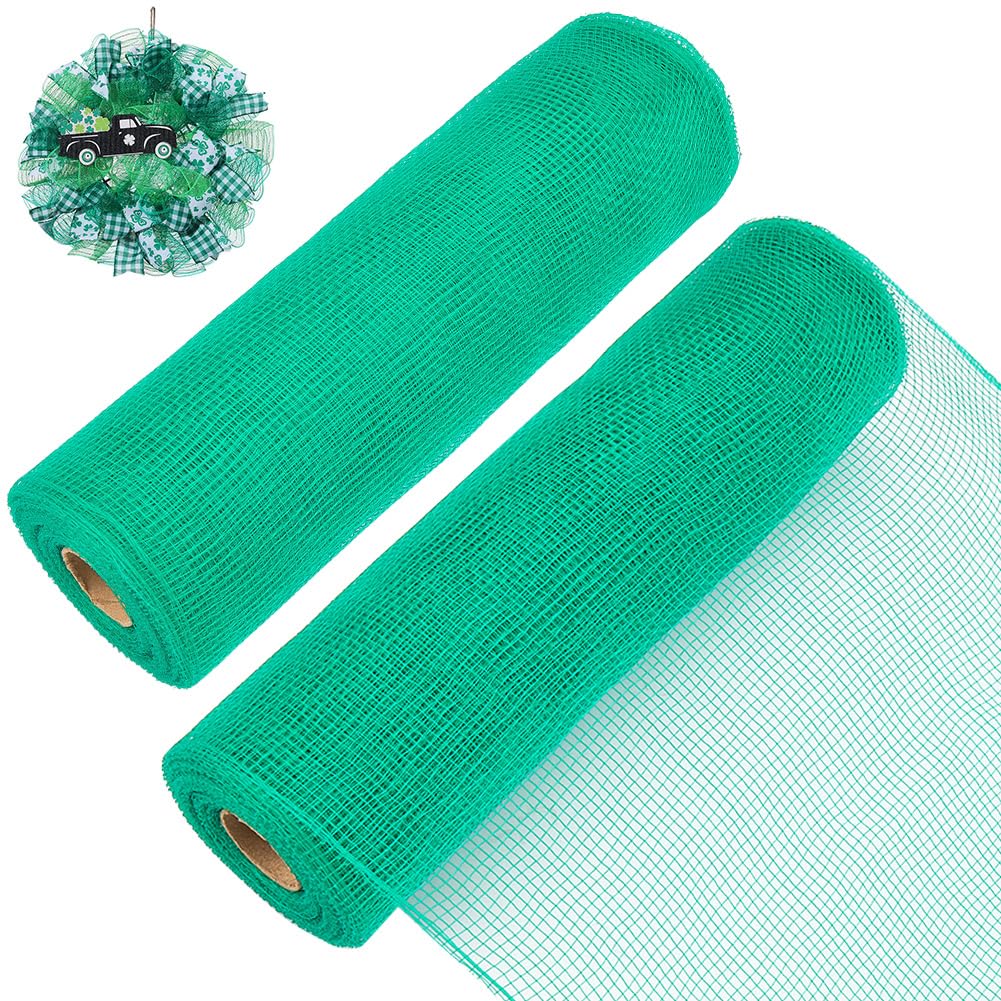 GORGECRAFT 2 Rolls Deco Mesh 10 Yards 26cm Sea Green Plastic Mesh Ribbon Roll St.Patrick's Day Wreath Making Supplies for Front Door Wreath Swags Wedding Christmas Tree Halloween Party Decoration