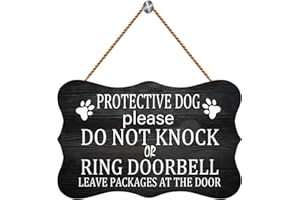 Licpact Protective Dog Please Do Not Knock or Ring Doorbell Ring Doorbell Leave Packages at The Door Wooden Sign 12 x 8 inch Wood Plank Design Hanging Sign Rustic Wood Farmhouse Home Decor