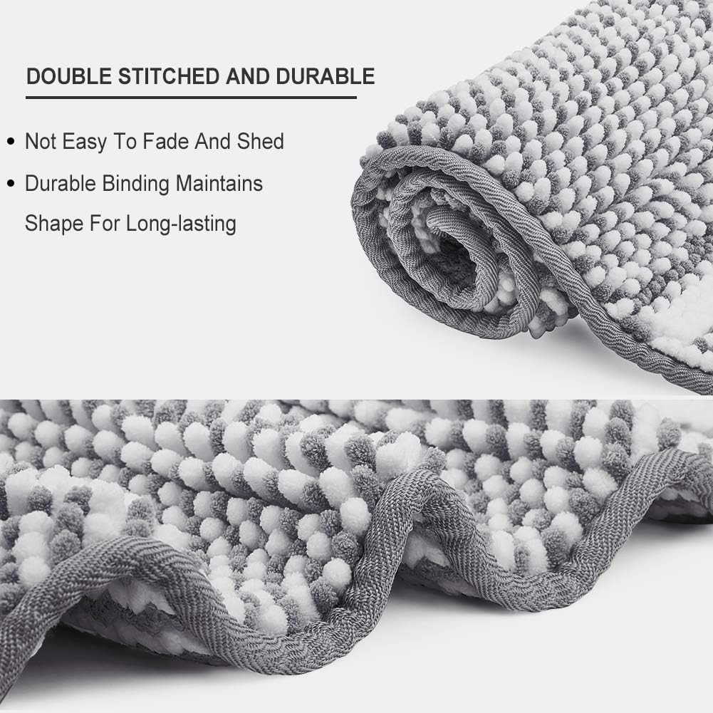 Bsicpro Chenille Bath Rug for Bathroom Shaggy Mat Shower Mats 32 x 21inch Super Non Slip Water Absorbent Carpet Stripe Pattern Plush Rugs for Tub, Shower, Bath Room (Grey): Kitchen & Dining