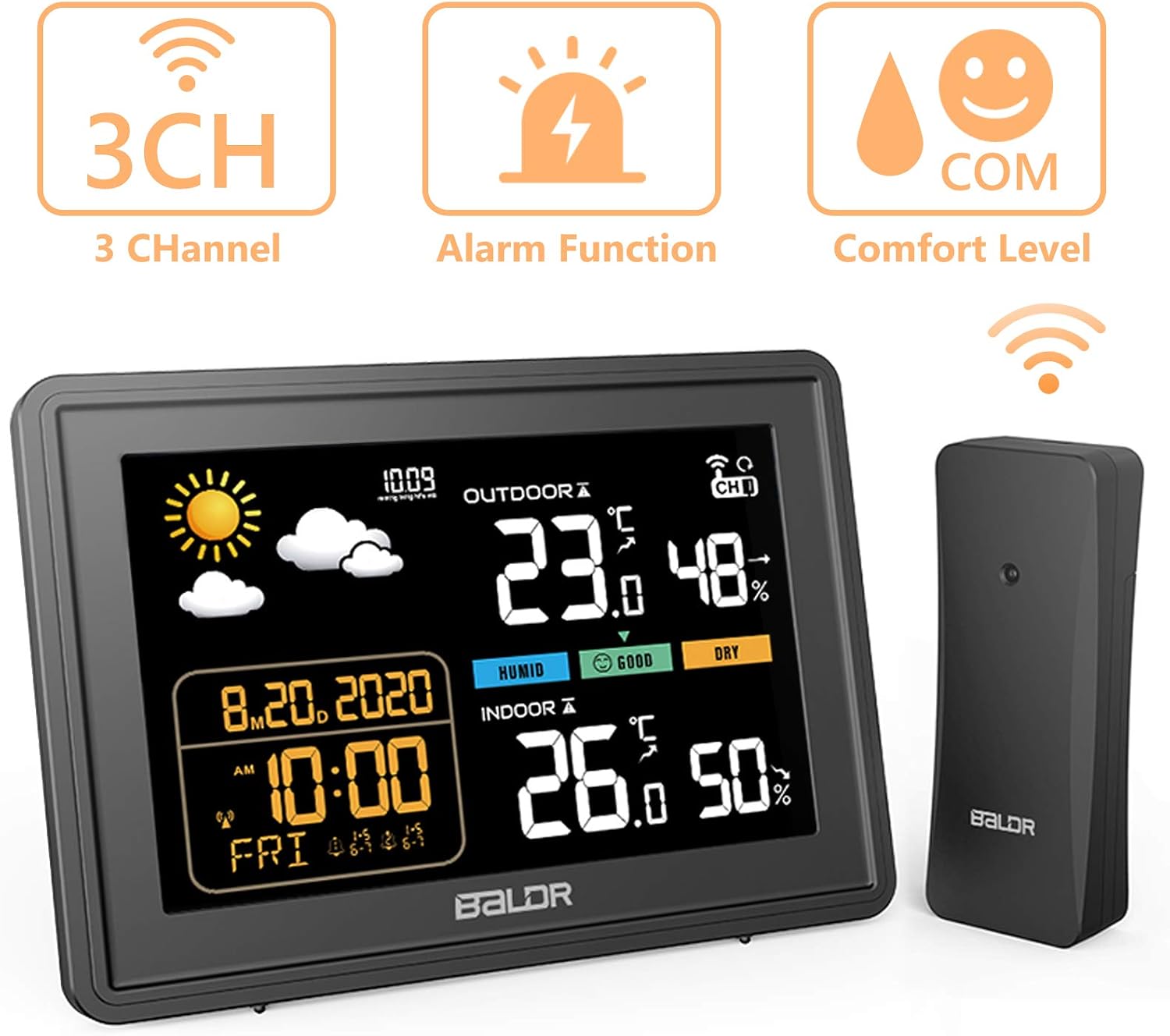 Computer Screen Barometer BACKTURE Weather Station with Outdoor Sensor, DCF Wireless Digital ...