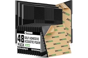 ZHERMAO 48 Pack Self-adhesive Sound Proof Foam Panels, 2" X 12" X 12" Fast Expand Acoustic Panels High Density, Wedges Acoustic Foam Fire-Retardant, Sound Proof Panels For Walls For Home Office Studio