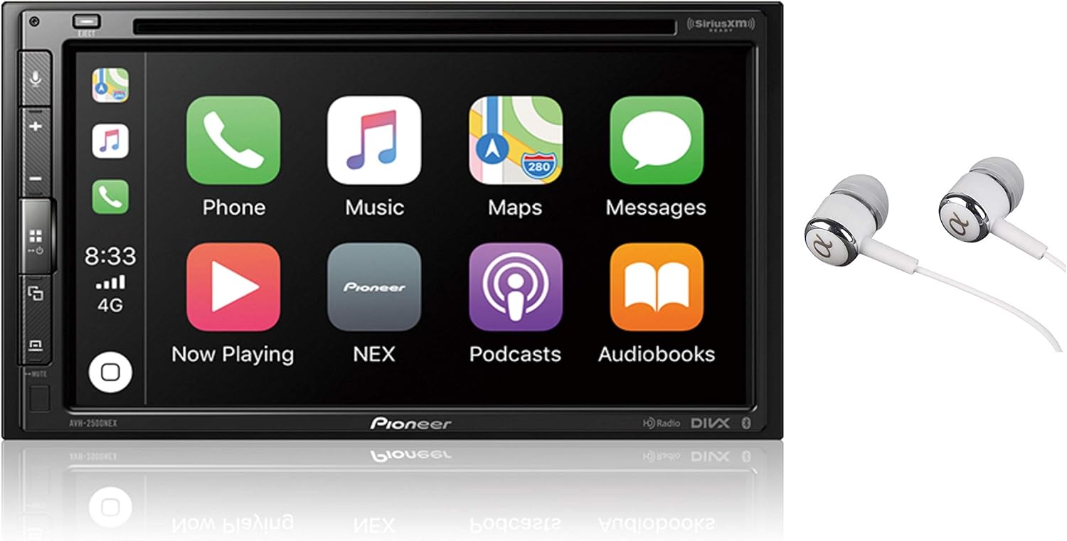 Pioneer AVH-2500NEX Built-in Android Auto and Apple CarPlay Double DIN 6.8" Touchscreen In-Dash DVD/CD Car Stereo Receiver with Built-in HD Radio, WebLink, Pandora, Spotify / Free Alphasonik Earbuds