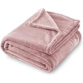 SOCHOW Flannel Fleece Blanket Twin Size, All Season Super Soft Cozy Blanket for Bed or Couch, Dusty Pink 60inch X80''