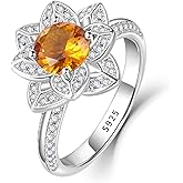 LEXLUNE Birth Flower Ring For Women, Sterling S925 Silver Birthstone Ring