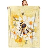 MIEPOS Bumblebee Throw Blanket,50x60in,Soft,Lightweight Flannel,Bee and White Daisy Warm Yellow Blankets - Gifts for Kids Adult Women,for Couch Office Travel,Home Living Room Nature Decor