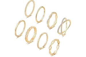 TOBENY 8PCS 14K Rings for Women Stackable Knuckle Rings Size 4 to Size 12 Rings 1.5mm- 3.8mm Midi Stacking Eternity Wedding Rings