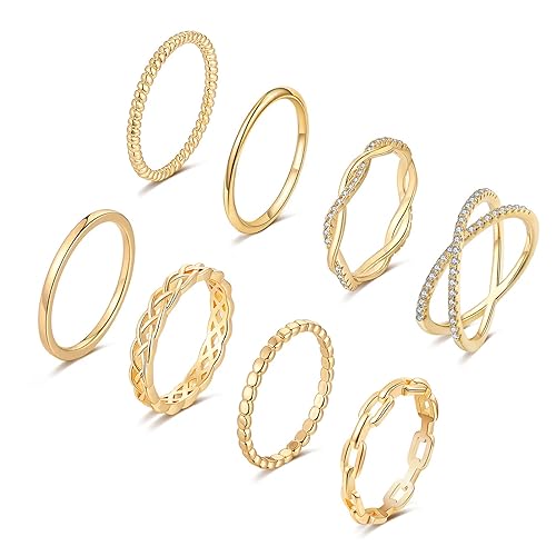 TOBENY 8PCS 14K Plated Gold Rings for Women Stackable Knuckle
