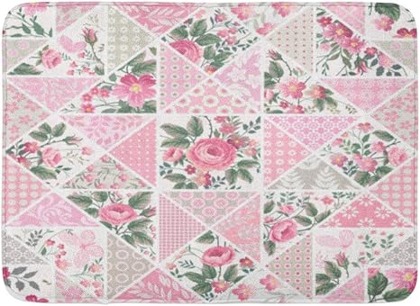 Amazon バスマットピンク花黄色の花パッチワークパターンバラ蝶カラフルなサークル白葉浴室の装飾敷物 浴室足ふきマット ホーム キッチン オンライン通販