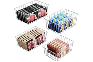 iSPECLE Freezer Organizer Bins - 4 Pack Medium Upright Freezer Baskets for 14 to 15.5 cu.ft Stand up Freezer, Easily Sort and Get Food, Air Circulation Stop Food Sliding out from Freezer, White