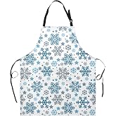 Dacawin Winter Snowflake Apron with Pockets Blue and Gray Snowflakes with Stars and Dots Pattern Adjustable Kitchen Aprons for Kitchen Cooking, Baking, Holiday Parties & Gifts