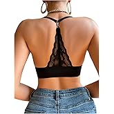 SweatyRocks Women's Push Up Bra Racerback Front Closure Bras Plunge Underwire Lace Tshirt Bra