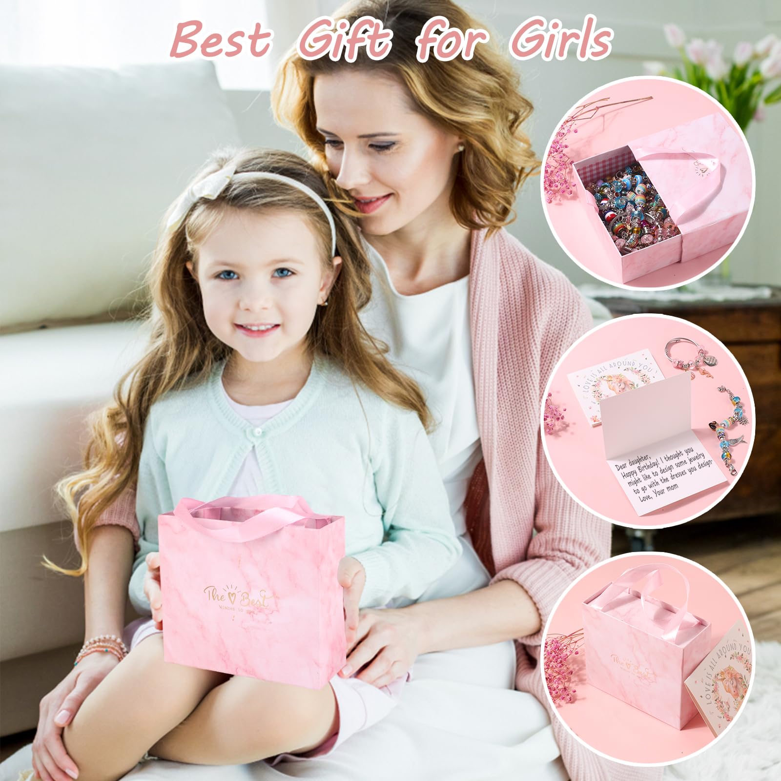 UFU Charm Bracelet Making Kit - 95Pcs DIY Jewelry Making Kit, Mermaid Gifts for Girls Crafts for Girls Ages 5 6 7 8-12, with Portable Bracelet Organizer Box