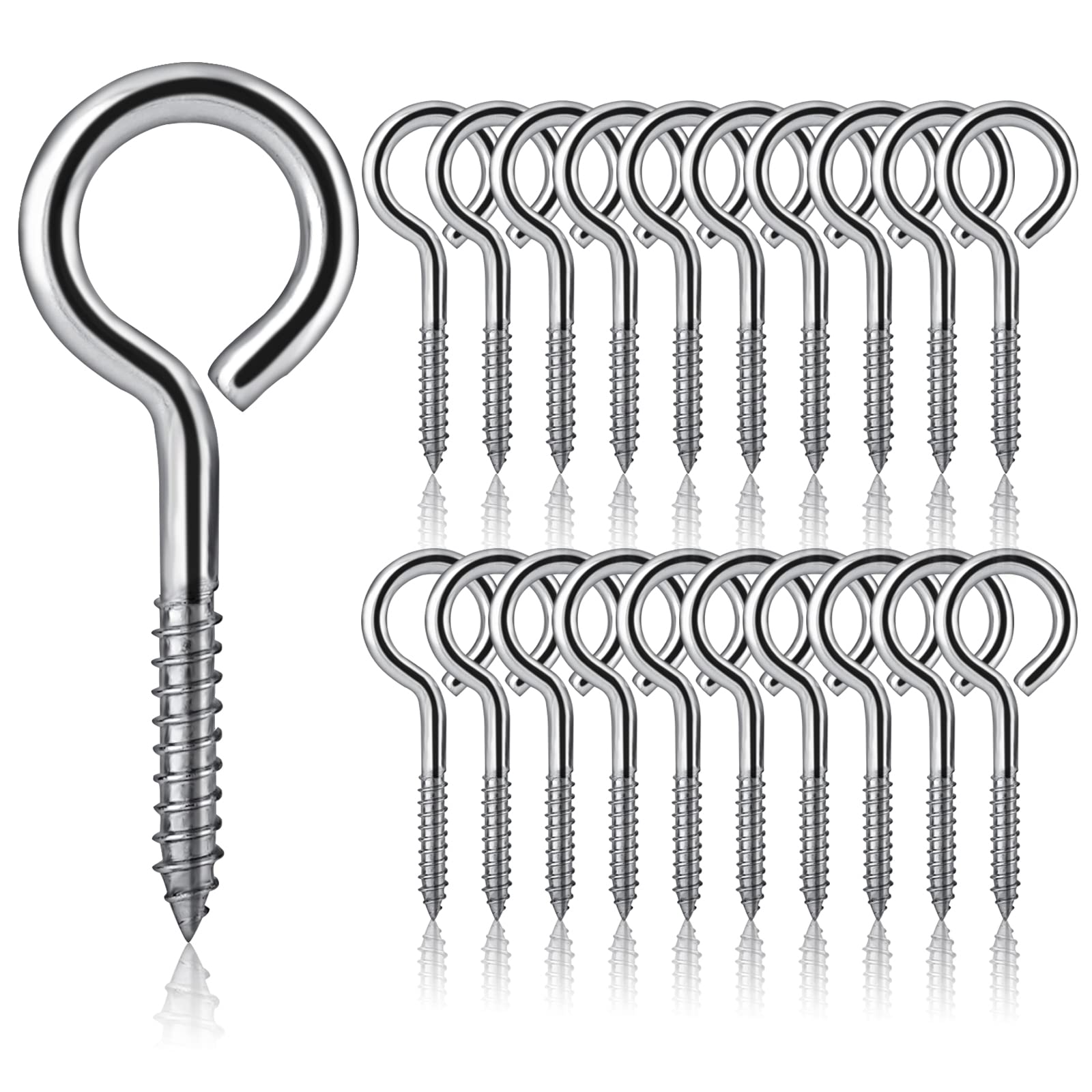 Gukasxi 20Pcs M5 x 65 Eyelet Screws Vine Eye Bolts Eye Screws Hooks Metal Screw-in Hook Heavy Duty 304 Stainless Steel Self Tapping Ring Screw Nails for DIY Cork Crafts Hanging Wooden Frames