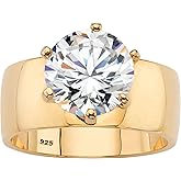 Palm Beach Jewelry PalmBeach Yellow Gold-plated Sterling Silver Round Cubic Zirconia Solitaire Engagement Ring Sizes 5-10