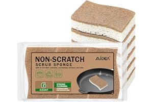 AIDEA Non-Scratch Scrub Sponges, 6-Count, Natural Cellulose Sponges for Non-Stick Cookware, Kitchen, Dishes, Bathroom, Househ