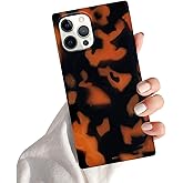 Omorro Compatible with iPhone 15 Pro Max Rectangle Case for Women Girls Bling Glossy Leopard Tortoise Shell Pattern Luxury Edge Flexible Soft TPU Protective Girly Cover